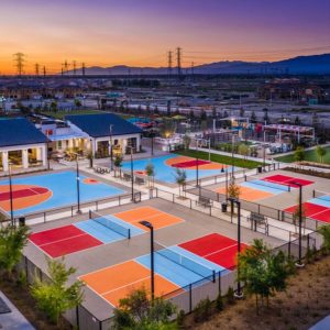 Bold Color_ 4 Pickleball Courts & 2 Half Basketball Courts